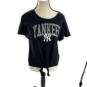 MLB Womens S New York Yankees Tie Front T Shirt Navy Blue Short Sleeve Tee